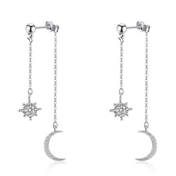 Sterling Silver Moon Star Earrings - Picture 1 of 7